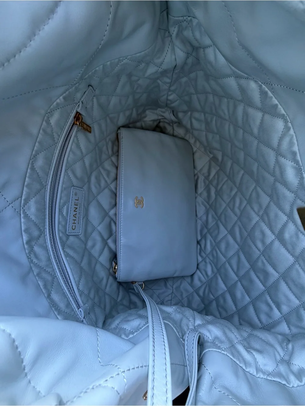 CHANEL Quilted Hobo Bag in RARE Pale Grey/Blue with Gold Hardware